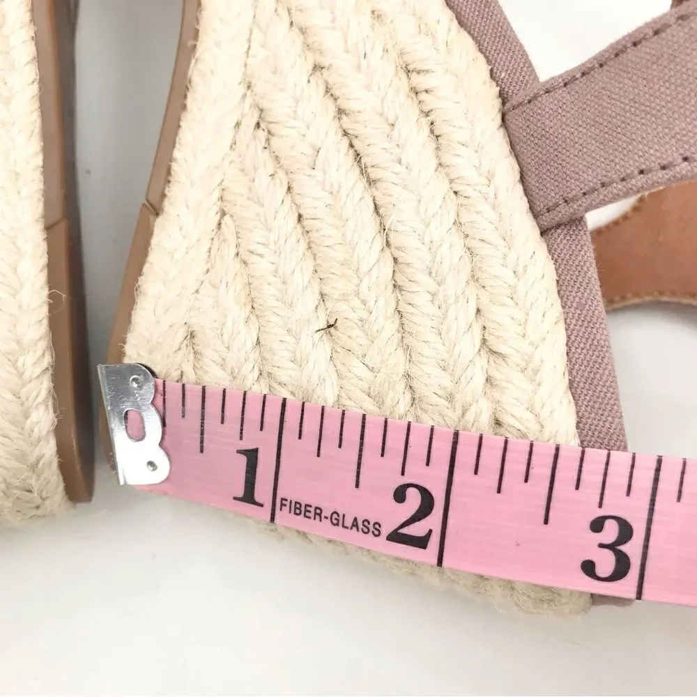 Lucky Brand Millinda Pink Espadrille T Strap Wedge Sandal in Antler Canvas